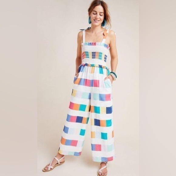 NWT Anthropologie Corey Lynn Calter Nikki Wide Leg Jumpsuit Geometric Square M - Picture 1 of 16